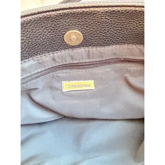 Giani Bernini Black Leather Tote Bag | Woven Panel Shoulder Bag Work Tote Purse - Picture 3 of 5